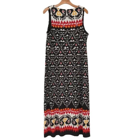 Chico's 2 Brown Orange Print Maxi Dress Tribal Ikat Geometric size large knit - Picture 6 of 6